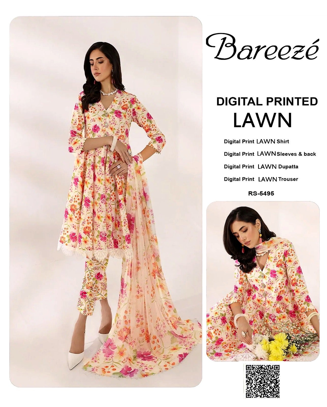 Bareeze Lawn All over print 3pcs