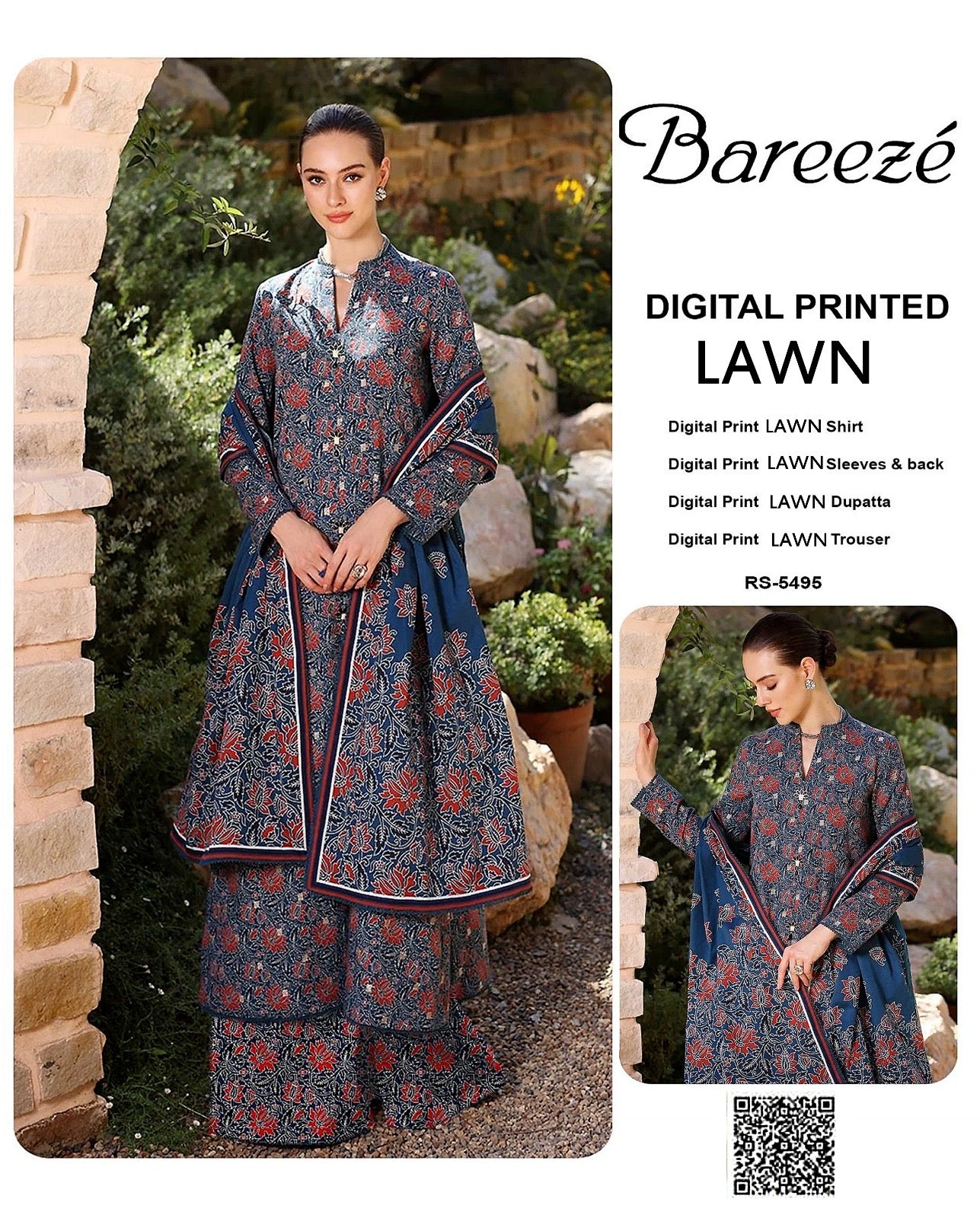 Bareeze Lawn All over print 3pcs