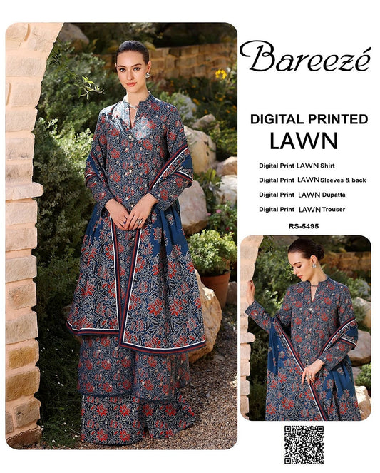 Bareeze Lawn All over print 3pcs