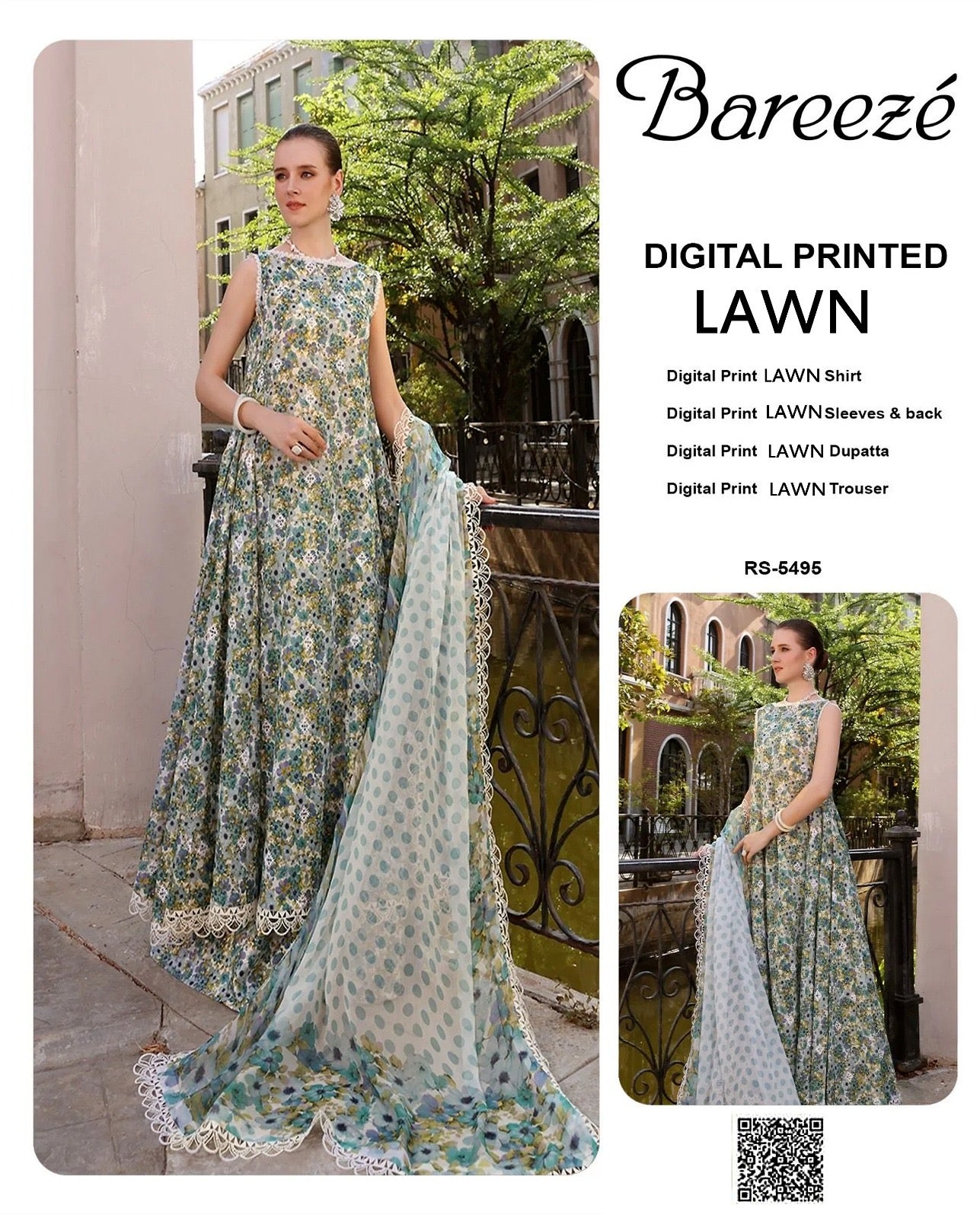 Bareeze Lawn All over print 3pcs