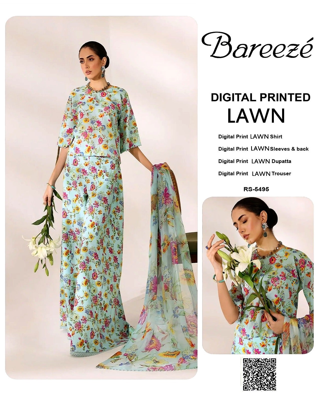 Bareeze Lawn All over print 3pcs