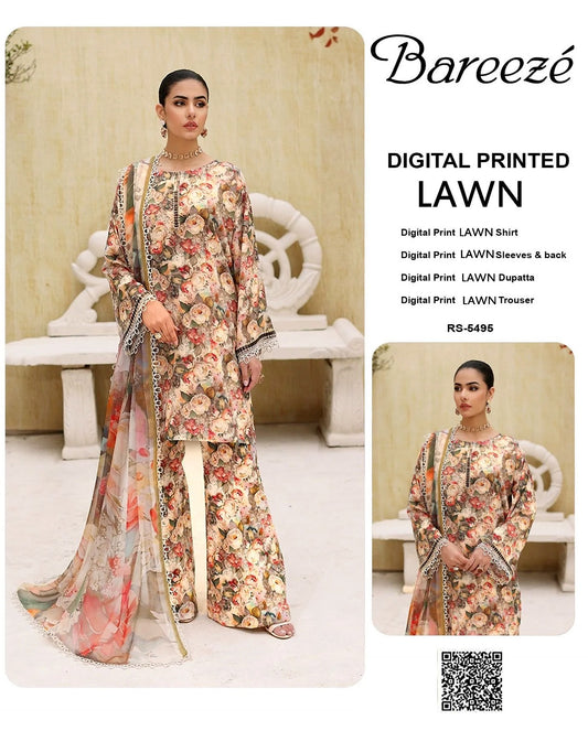 Bareeze Lawn All over print 3pcs