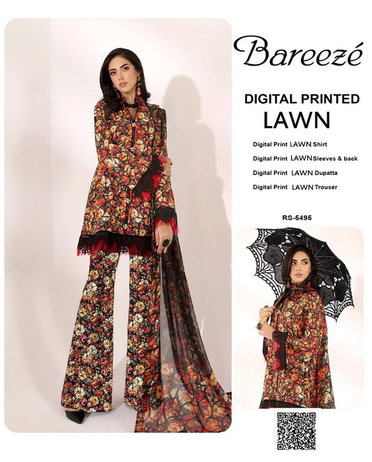 Bareeze Lawn All over print 3pcs